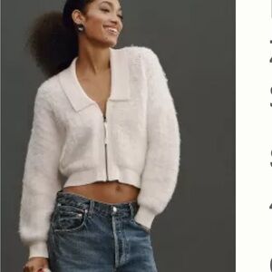 Brand new never worn anthro fuzzy cream zip up sweater